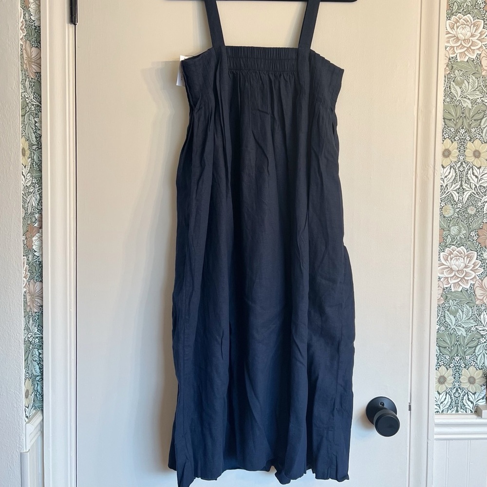 NWT Bananna Republic Factory Linen-Blend Drapey Midi Dress - Navy - XSP - Picture 6 of 6